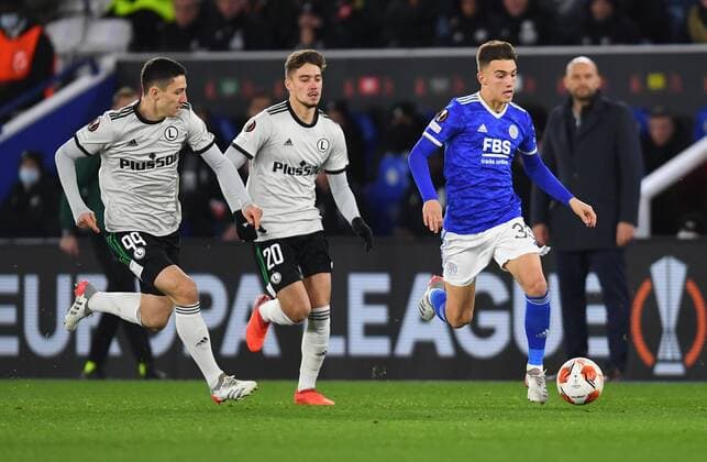 Mandatory Credit: Photo by Anna Gowthorpe Shutterstock (12617592l) Luke Thomas of Leicester City makes a run Leicester City v Legia Warsaw, UEFA Europa League, Group C, Football, The King Power Stadium, Leicester, UK - 25 Nov 2021 EDITORIAL USE ONLY No use with unauthorised audio, video, data, fixture lists, club league logos or live services. Online in-match use limited to 120 images, no video emulation. No use in betting, games or single club league player publications. Leicester City v Legia Warsaw, UEFA Europa League, Group C, Football, The King Power Stadium, Leicester, UK - 25 Nov 2021 EDITORIAL USE ONLY No use with unauthorised audio, video, data, fixture lists, club league logos or live services. Online in-match use limited to 120 images, no video emulation. No use in betting, games or single club league player publications. Copyright: xAnnaxGowthorpe Shutterstockx 12617592l