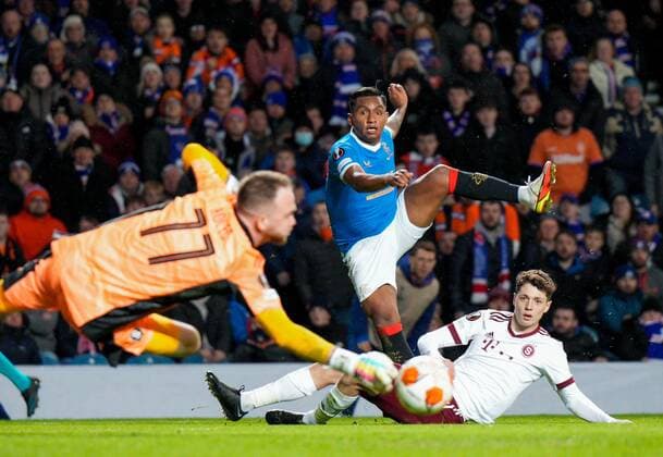 Mandatory Credit: Photo by Stuart Wallace Shutterstock (12617589af) Alfredo Morelos of Rangers shoots under pressure from Ladislav Krejci II of Sparta Prague, his shot was saved by Sparta Prague goalkeeper Dominik Holec Rangers v Sparta Prague, UEFA Europa League, Group A, Football, Ibrox Stadium, Glasgow, UK - 25 Nov 2021 EDITORIAL USE ONLY No use with unauthorised audio, video, data, fixture lists, club league logos or live services. Online in-match use limited to 120 images, no video emulation. No use in betting, games or single club league player publications. Rangers v Sparta Prague, UEFA Europa League, Group A, Football, Ibrox Stadium, Glasgow, UK - 25 Nov 2021 EDITORIAL USE ONLY No use with unauthorised audio, video, data, fixture lists, club league logos or live services. Online in-match use limited to 120 images, no video emulation. No use in betting, games or single club league player publications. Copyright: xStuartxWallace Shutterstockx 12617589af