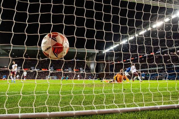 Mandatory Credit: Photo by Kirk O Rourke Rangers FC Shutterstock (12617967eb) Alfredo Morelos of Rangers score his first goal past Dominic Holec of Sparta Prague during the Europa League match at Ibrox Stadium, Glasgow. Rangers v Sparta Prague, UEFA Europa League, Group A, Football, Ibrox Stadium, Glasgow, UK - 25 Nov 2021 Rangers v Sparta Prague, UEFA Europa League, Group A, Football, Ibrox Stadium, Glasgow, UK - 25 Nov 2021 Copyright: xKirkxO Rourke RangersxFC Shutterstockx 12617967eb