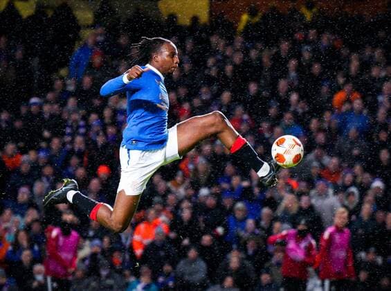 Mandatory Credit: Photo by Stuart Wallace Shutterstock (12617589co) Joe Aribo of Rangers volleys the ball towards goal Rangers v Sparta Prague, UEFA Europa League, Group A, Football, Ibrox Stadium, Glasgow, UK - 25 Nov 2021 EDITORIAL USE ONLY No use with unauthorised audio, video, data, fixture lists, club league logos or live services. Online in-match use limited to 120 images, no video emulation. No use in betting, games or single club league player publications. Rangers v Sparta Prague, UEFA Europa League, Group A, Football, Ibrox Stadium, Glasgow, UK - 25 Nov 2021 EDITORIAL USE ONLY No use with unauthorised audio, video, data, fixture lists, club league logos or live services. Online in-match use limited to 120 images, no video emulation. No use in betting, games or single club league player publications. Copyright: xStuartxWallace Shutterstockx 12617589co