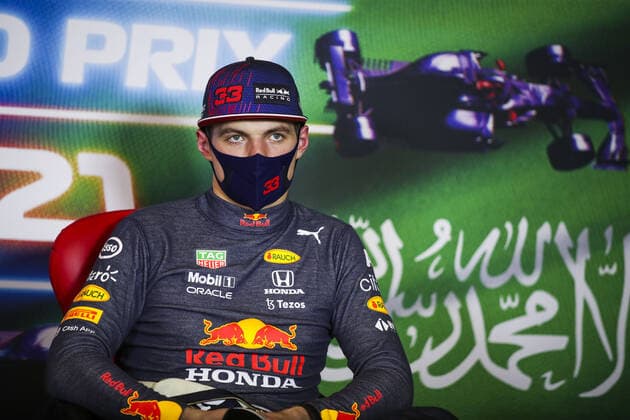 VERSTAPPEN Max (ned), Red Bull Racing Honda RB16B, portrait, press conference, PK, Pressekonferenz during the Formula 1 stc Saudi Arabian Grand Prix 2021, 21th round of the 2021 FIA Formula One World Championship, WM, Weltmeisterschaft from December 3 to 5, 2021 on the Jeddah Corniche Circuit, in Jeddah, Saudi Arabia - F1 - SAUDI ARABIAN GRAND PRIX 2021 DPPI Panoramic 00121043_FGO07817.JPG
