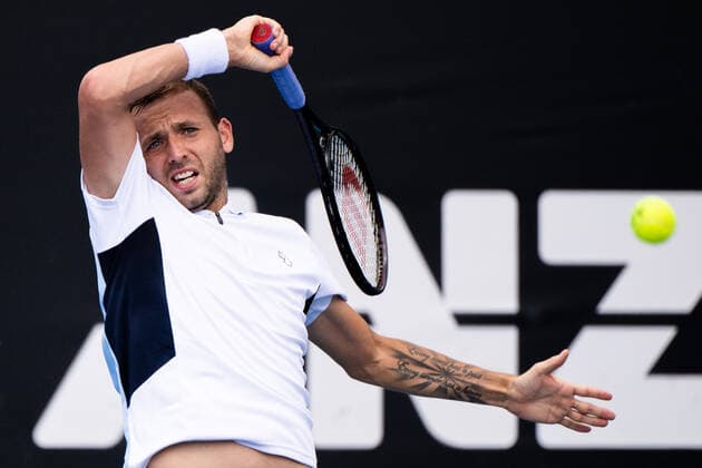 Mandatory Credit: Photo by Shutterstock (12757262b) Dan Evans in action during his round of 16 match Sydney Tennis Classic, Day 3, Tennis, Olympic Park, Sydney, Australia - 12 Jan 2022 Sydney Tennis Classic, Day 3, Tennis, Olympic Park, Sydney, Australia - 12 Jan 2022 Copyright: xShutterstockx 12757262b