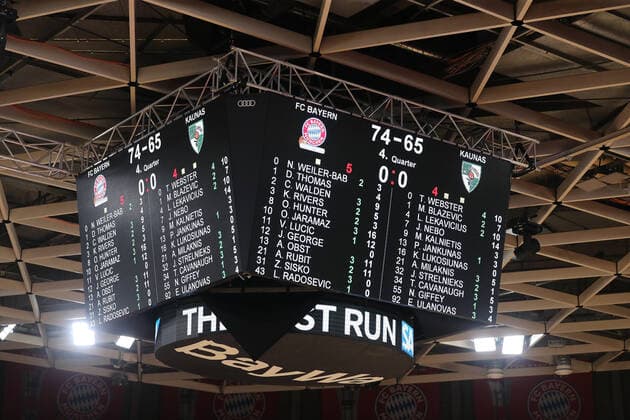 Anzeigetafel zeigt den Endstand GER, FC Bayern Basketball vs. BC Zalgiris Kaunas, Basketball, EuroLeague, Saison 2021 2022, 11.01.2022, GER, FC Bayern Basketball vs. BC Zalgiris Kaunas, Basketball, EuroLeague, Saison 2021 2022, 11.01.2022, Muenchen Copyright: xEIBNER MarcelxEngelbrechtx EP_EER