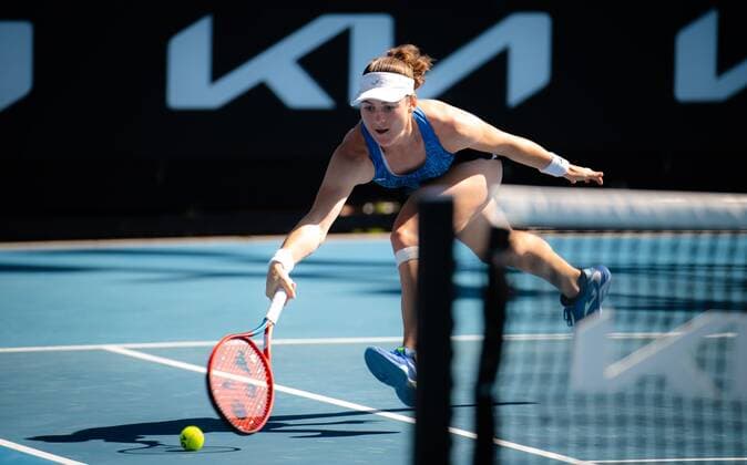 Mandatory Credit: Photo by Rob Prange Shutterstock (12763713du) Tamara Zidansek of Slovenia in action during the first round of doubles at the 2022 Australian Open Grand Slam tennis tournament Australian Open, Day Three, Tennis, Melbourne Park, Melbourne, Australia - 19 Jan 2022 Australian Open, Day Three, Tennis, Melbourne Park, Melbourne, Australia - 19 Jan 2022 Copyright: xRobxPrange Shutterstockx 12763713du