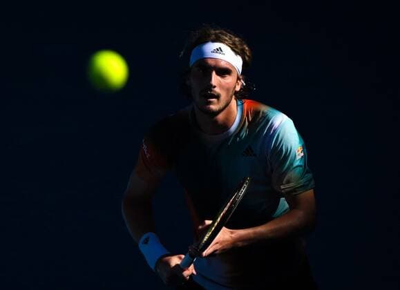 Mandatory Credit: Photo by James Gourley Shutterstock (12765058ei) Stefanos Tsitsipas during his second round match Australian Open, Day Four, Tennis, Melbourne Park, Melbourne, Australia - 20 Jan 2022 Australian Open, Day Four, Tennis, Melbourne Park, Melbourne, Australia - 20 Jan 2022 Copyright: xJamesxGourley Shutterstockx 12765058ei