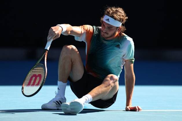 Mandatory Credit: Photo by Ella Ling Shutterstock (12765089bp) Stefanos Tsitsipas during his third round match Australian Open, Day Six, Tennis, Melbourne Park, Melbourne, Australia - 22 Jan 2022 Australian Open, Day Six, Tennis, Melbourne Park, Melbourne, Australia - 22 Jan 2022 Copyright: xEllaxLing Shutterstockx 12765089bp