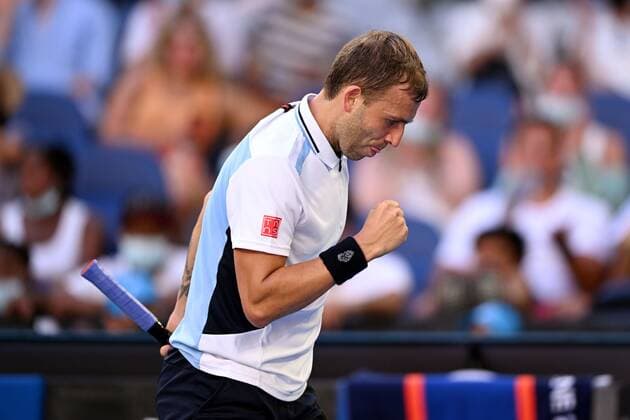 Mandatory Credit: Photo by James Gourley Shutterstock (12765088gh) Dan Evans during his third round match Australian Open, Day Six, Tennis, Melbourne Park, Melbourne, Australia - 22 Jan 2022 Australian Open, Day Six, Tennis, Melbourne Park, Melbourne, Australia - 22 Jan 2022 Copyright: xJamesxGourley Shutterstockx 12765088gh