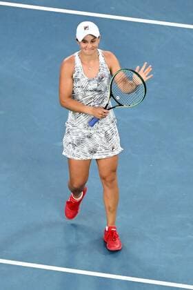 Mandatory Credit: Photo by James Gourley Shutterstock (12765097ib) Ashleigh Barty celebrates victory in her fourth round match Australian Open, Day Seven, Tennis, Melbourne Park, Melbourne, Australia - 23 Jan 2022 Australian Open, Day Seven, Tennis, Melbourne Park, Melbourne, Australia - 23 Jan 2022 Copyright: xJamesxGourley Shutterstockx 12765097ib