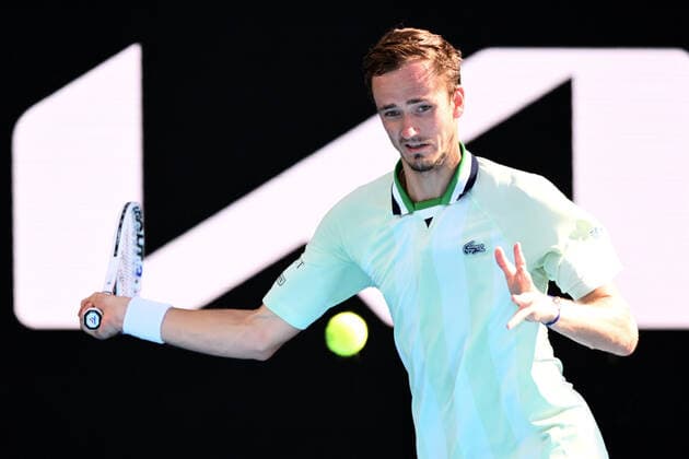 Mandatory Credit: Photo by James Gourley Shutterstock (12765100dc) Daniil Medvedev during his fourth round match Australian Open, Day Eight, Tennis, Melbourne Park, Melbourne, Australia - 24 Jan 2022 Australian Open, Day Eight, Tennis, Melbourne Park, Melbourne, Australia - 24 Jan 2022 Copyright: xJamesxGourley Shutterstockx 12765100dc