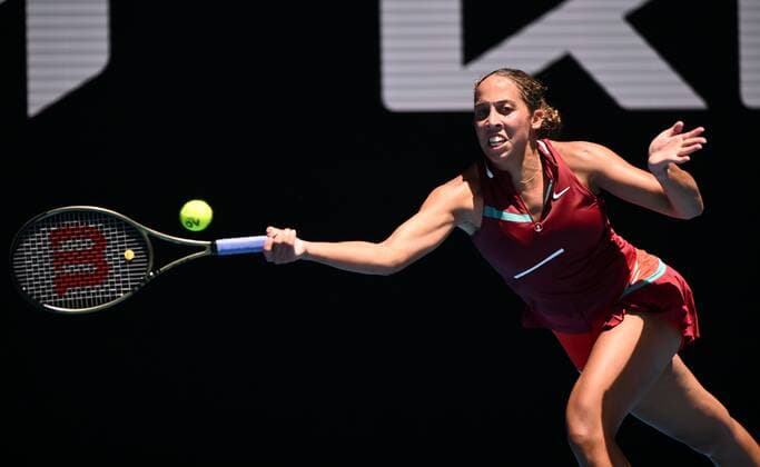 Mandatory Credit: Photo by James Gourley Shutterstock (12773752i) Madison Keys in quarter final action Australian Open, Day Nine, Tennis, Melbourne Park, Melbourne, Australia - 25 Jan 2022 Australian Open, Day Nine, Tennis, Melbourne Park, Melbourne, Australia - 25 Jan 2022 Copyright: xJamesxGourley Shutterstockx 12773752i