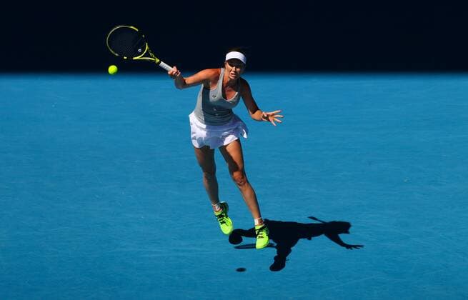 Mandatory Credit: Photo by Ella Ling Shutterstock (12773755c) Danielle Collins in quarter final action Australian Open, Day Ten, Tennis, Melbourne Park, Melbourne, Australia - 26 Jan 2022 Australian Open, Day Ten, Tennis, Melbourne Park, Melbourne, Australia - 26 Jan 2022 Copyright: xEllaxLing Shutterstockx 12773755c