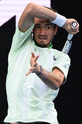 Mandatory Credit: Photo by James Gourley Shutterstock (12773754ee) Daniil Medvedev during his quarter final match Australian Open, Day Ten, Tennis, Melbourne Park, Melbourne, Australia - 26 Jan 2022 Australian Open, Day Ten, Tennis, Melbourne Park, Melbourne, Australia - 26 Jan 2022 Copyright: xJamesxGourley Shutterstockx 12773754ee