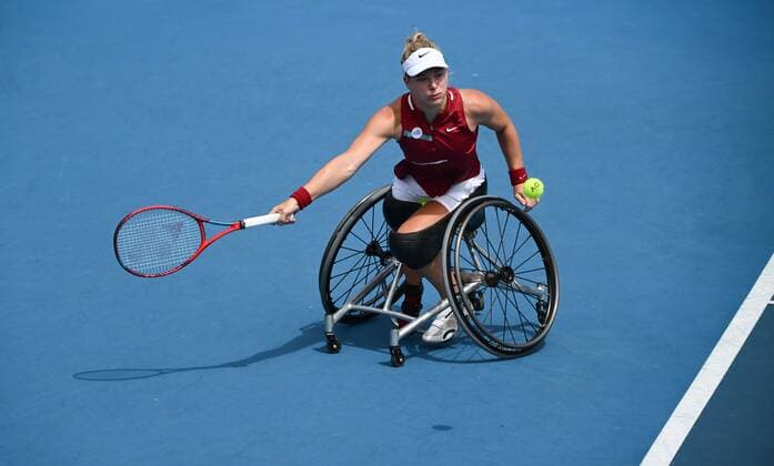 Mandatory Credit: Photo by James Gourley Shutterstock (12773760aj) Diede De Groot in the Women s Wheelchair Final Australian Open, Day Eleven, Tennis, Melbourne Park, Melbourne, Australia - 27 Jan 2022 Australian Open, Day Eleven, Tennis, Melbourne Park, Melbourne, Australia - 27 Jan 2022 Copyright: xJamesxGourley Shutterstockx 12773760aj