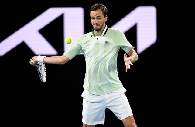 Mandatory Credit: Photo by James Gourley Shutterstock (12775245dt) Daniil Medvedev in semi final action Australian Open, Day Twelve, Tennis, Melbourne Park, Melbourne, Australia - 28 Jan 2022 Australian Open, Day Twelve, Tennis, Melbourne Park, Melbourne, Australia - 28 Jan 2022 Copyright: xJamesxGourley Shutterstockx 12775245dt