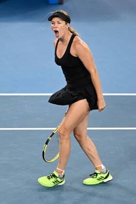 Mandatory Credit: Photo by James Gourley Shutterstock (12778010aj) Danielle Collins celebrates during the Women s Singles Final Australian Open, Day Thirteen, Tennis, Melbourne Park, Melbourne, Australia - 29 Jan 2022 Australian Open, Day Thirteen, Tennis, Melbourne Park, Melbourne, Australia - 29 Jan 2022 Copyright: xJamesxGourley Shutterstockx 12778010aj