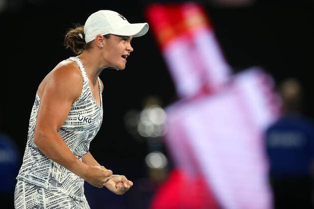 Mandatory Credit: Photo by Ella Ling Shutterstock (12778013bq) Ashleigh Barty celebrates victory in the Women s Singles Final Australian Open, Day Thirteen, Tennis, Melbourne Park, Melbourne, Australia - 29 Jan 2022 Australian Open, Day Thirteen, Tennis, Melbourne Park, Melbourne, Australia - 29 Jan 2022 Copyright: xEllaxLing Shutterstockx 12778013bq
