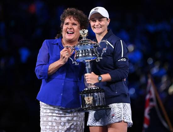 Mandatory Credit: Photo by James Gourley Shutterstock (12778010dk) Ashleigh Barty is presented with the Daphne Akhurst Memorial Cup by Evonne Goolagong Cawley after victory in the Women s Singles Final Australian Open, Day Thirteen, Tennis, Melbourne Park, Melbourne, Australia - 29 Jan 2022 Australian Open, Day Thirteen, Tennis, Melbourne Park, Melbourne, Australia - 29 Jan 2022 Copyright: xJamesxGourley Shutterstockx 12778010dk