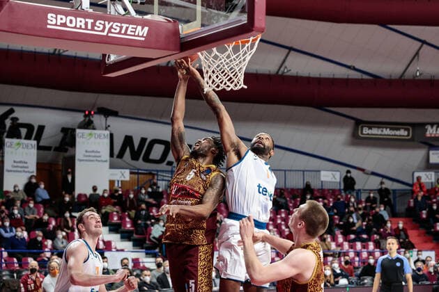 February 2, 2022, Venice, Italy: Venice, Italy, Palasport Taliercio, February 02, 2022, Julyan Stone (Umana Reyer Venezia) and Cristiano Felicio (Ratiopharm ULM) during Umana Reyer Venezia vs Ratiopharm Ulm - Basketball EuroCup Championship. Basketball EuroCup Championship - Umana Reyer Venezia vs Ratiopharm Ulm, Venice, Italy - ZUMAl164 20220202_zsa_l164_221 Copyright: xMattiaxRadonix