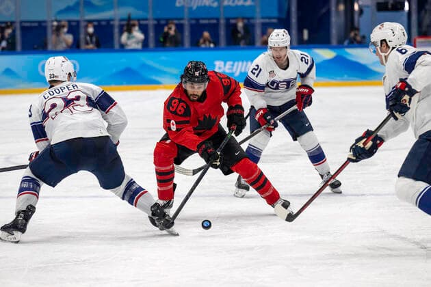 February 12, 2022, Beijing, Hebei, China: Joshua Ho-Sang (born January 22, 1996) is a Canadian hockey player in the Beijing 2022 Winter Olympics. He was born in Toronto, Ontario and is of Chinese, black Jamaican, Russian-Jewish, and Swedish heritage. In this image he is playing again the Team USA on February 12. Canada lost 4-2. Olympics Beijing 2022: February 12, 2022 - ZUMAh234 20220212_zsp_h234_003 Copyright: xMarkxEdwardxHarrisx