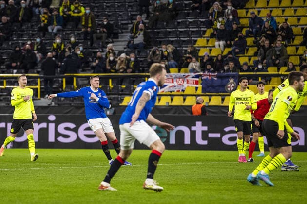 Mandatory Credit: Photo by Kirk O Rourke Rangers FC Shutterstock (12811477di) Rangers Midfielder John Lundstram scores his sides third goal during the Europa League match at the Signal Iduna Park, Dortmund. Borussia Dortmund v Rangers, UEFA Europa League, Round of 32, Westfalenstadion, Dortmund, Germany - 17 Feb 2022 Borussia Dortmund v Rangers, UEFA Europa League, Round of 32, Westfalenstadion, Dortmund, Germany - 17 Feb 2022 Copyright: xKirkxO Rourke RangersxFC Shutterstockx 12811477di