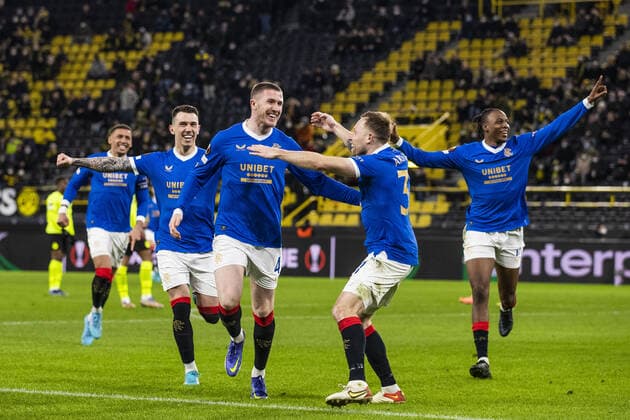 Mandatory Credit: Photo by Kirk O Rourke Rangers FC Shutterstock (12811477gs) Rangers Midfielder John Lundstram celebrates scoring his sides third goal during the Europa League match at the Signal Iduna Park, Dortmund. Borussia Dortmund v Rangers, UEFA Europa League, Round of 32, Westfalenstadion, Dortmund, Germany - 17 Feb 2022 Borussia Dortmund v Rangers, UEFA Europa League, Round of 32, Westfalenstadion, Dortmund, Germany - 17 Feb 2022 Copyright: xKirkxO Rourke RangersxFC Shutterstockx 12811477gs