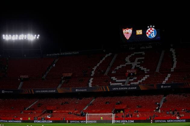 Mandatory Credit: Photo by Pressinphoto Shutterstock (12811851c) Ramon Sanchez Pizjuan stadium Sevilla FC v Dinamo Zagreb, UEFA Europa League 2021-2022, round of 16, first leg. Football, Sanchez Pizjuan Stadium, Sevillaa, Spain - 7 Feb 2021 Editorial use only Sevilla FC v Dinamo Zagreb, UEFA Europa League 2021-2022, round of 16, first leg. Football, Sanchez Pizjuan Stadium, Sevillaa, Spain - 7 Feb 2021 Editorial use only Copyright: xPressinphoto Shutterstockx 12811851c