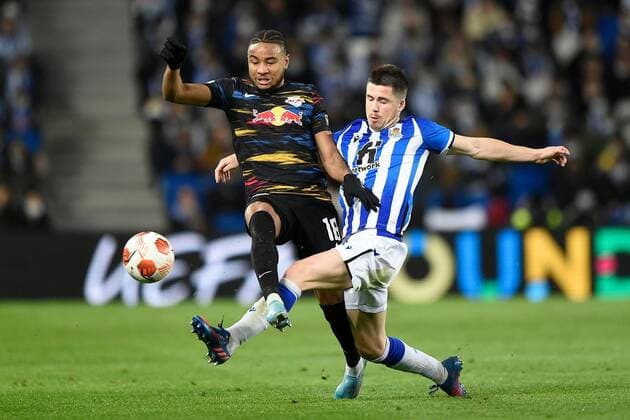 Mandatory Credit: Photo by Pressinphoto Shutterstock (12821404j) Christopher Nkunku of RB Leipzig Real Sociedad v RB Leipzig, UEFA Europa League 2021-2022, Round of 32, secong leg. Football, Reale Arena Stadium, San Sebastian, Spain - 24 Feb 2022 Editorial use only Real Sociedad v RB Leipzig, UEFA Europa League 2021-2022, Round of 32, secong leg. Football, Reale Arena Stadium, San Sebastian, Spain - 24 Feb 2022 Editorial use only Copyright: xPressinphoto Shutterstockx 12821404j
