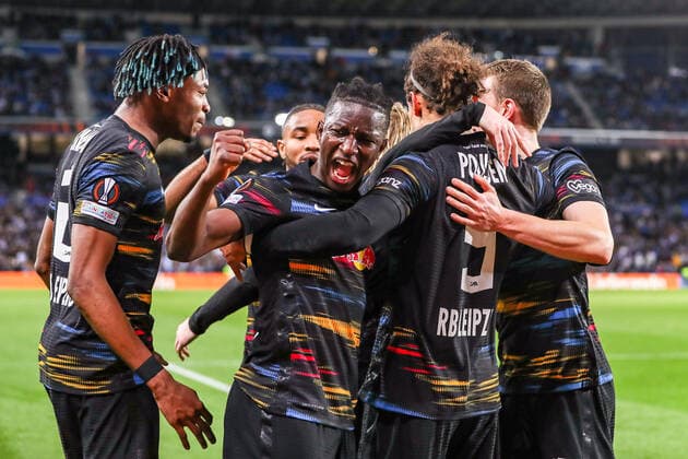 Tor, Torjubel, zum 1:3 durch Emil Forsberg (RB Leipzig, 10), ESP, Real Sociedad vs. RB Leipzig, UEFA Europa League Play-Offs, Spielzeit 2021 2022, 24.02.2022, DFB DFL regulations prohibit any use of photographs as image sequences and or quasi-video., ESP, Real Sociedad vs. RB Leipzig, UEFA Europa League Play-Offs, Spielzeit 2021 2022, 24.02.2022 San Sebastian Copyright: xEibner-Pressefoto GabrielxBoiax EP_EEP