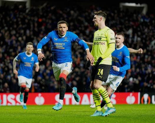 Mandatory Credit: Photo by Stuart Wallace Shutterstock (12820548k) Rangers captain James Tavernier scores from the penalty spot to give Rangers a 1-0 lead (agg. 5-2). Rangers v Borussia Dortmund, UEFA Europa League, Play-offs, Second Leg, Football, Ibrox Stadium, Glasgow, UK - 24 Feb 2022 EDITORIAL USE ONLY No use with unauthorised audio, video, data, fixture lists, club league logos or live services. Online in-match use limited to 120 images, no video emulation. No use in betting, games or single club league player publications. Rangers v Borussia Dortmund, UEFA Europa League, Play-offs, Second Leg, Football, Ibrox Stadium, Glasgow, UK - 24 Feb 2022 EDITORIAL USE ONLY No use with unauthorised audio, video, data, fixture lists, club league logos or live services. Online in-match use limited to 120 images, no video emulation. No use in betting, games or single club league player publications. Copyright: xStuartxWallace Shutterstockx 12820548k