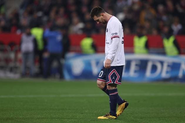 Sport Bilder des Tages Fußball, OGC Nizza - Paris St. Germain Nice, France, 5th March 2022. Lionel Messi of PSG reacts during the Uber Eats Ligue 1 match at Allianz Riviera Stadium, Nice. Picture credit should read: Jonathan Moscrop Sportimage EDITORIAL USE ONLY. No use with unauthorised audio, video, data, fixture lists, club league logos or live services. Online in-match use limited to 120 images, no video emulation. No use in betting, games or single club league player publications. SPI-1565-0033