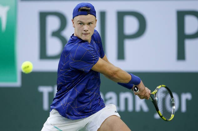 Mandatory Credit: Photo by Ella Ling Shutterstock (12845054cu) Holger Rune of Denmark in action BNP Paribas Open, Tennis, Day 5, Indian Wells Tennis Garden, California, USA - 13 Mar 2022 BNP Paribas Open, Tennis, Day 5, Indian Wells Tennis Garden, California, USA - 13 Mar 2022 Copyright: xEllaxLing Shutterstockx 12845054cu