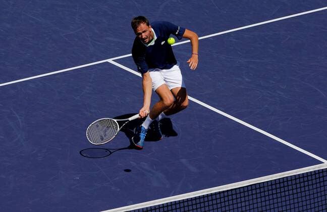 Mandatory Credit: Photo by Ella Ling Shutterstock (12845056x) Daniil Medvedev of Russia in action BNP Paribas Open, Tennis, Day 6, Indian Wells Tennis Garden, California, USA - 14 Mar 2022 BNP Paribas Open, Tennis, Day 6, Indian Wells Tennis Garden, California, USA - 14 Mar 2022 Copyright: xEllaxLing Shutterstockx 12845056x