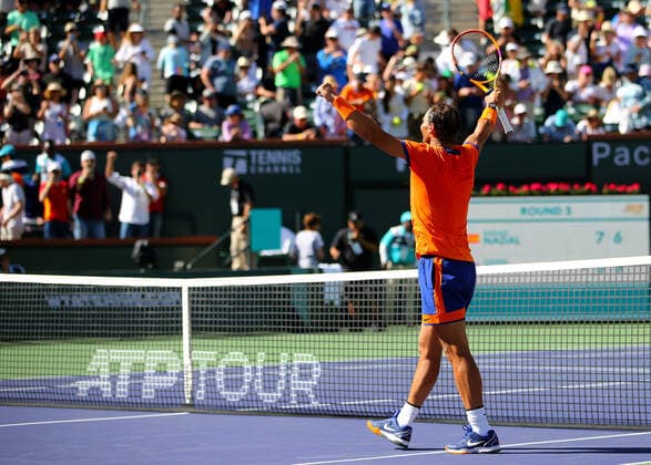 Mandatory Credit: Photo by Ella Ling Shutterstock (12845056dd) Rafael Nadal of Spain celebrates BNP Paribas Open, Tennis, Day 6, Indian Wells Tennis Garden, California, USA - 14 Mar 2022 BNP Paribas Open, Tennis, Day 6, Indian Wells Tennis Garden, California, USA - 14 Mar 2022 Copyright: xEllaxLing Shutterstockx 12845056dd