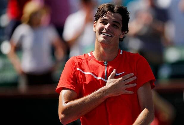 Mandatory Credit: Photo by Ella Ling Shutterstock (12845061d) Taylor Fritz of USA celebrates BNP Paribas Open, Tennis, Day 8, Indian Wells Tennis Garden, California, USA - 16 Mar 2022 BNP Paribas Open, Tennis, Day 8, Indian Wells Tennis Garden, California, USA - 16 Mar 2022 Copyright: xEllaxLing Shutterstockx 12845061d