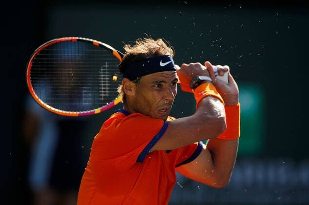 Mandatory Credit: Photo by Ella Ling Shutterstock (12849404bs) Rafael Nadal of Spain in action BNP Paribas Open, Tennis, Day 9, Indian Wells Tennis Garden, California, USA - 17 Mar 2022 BNP Paribas Open, Tennis, Day 9, Indian Wells Tennis Garden, California, USA - 17 Mar 2022 Copyright: xEllaxLing Shutterstockx 12849404bs