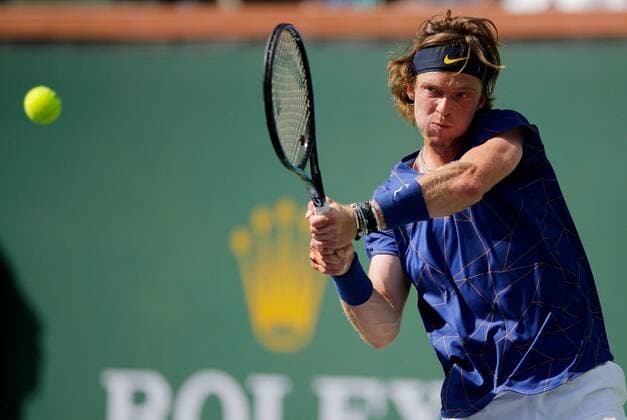Mandatory Credit: Photo by Ella Ling Shutterstock (12853675r) Andrey Rublev of Russia in action BNP Paribas Open, Tennis, Day 11, Indian Wells Tennis Garden, California, USA - 19 Mar 2022 BNP Paribas Open, Tennis, Day 11, Indian Wells Tennis Garden, California, USA - 19 Mar 2022 Copyright: xEllaxLing Shutterstockx 12853675r