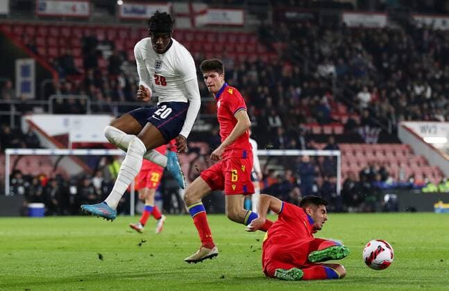Mandatory Credit: Photo by James Marsh Shutterstock (12865316av) Noni Madueke of England. England U21, U 21 v Andorra U21, UEFA U21 European Championship, EM, Europameisterschaft 2023 Qualifying, Group G, Football, Vitality Stadium, Bournemouth, UK - 25 Mar 2022 EDITORIAL USE ONLY No use with unauthorised audio, video, data, fixture lists, club league logos or live services. Online in-match use limited to 120 images, no video emulation. No use in betting, games or single club league player publications. England U21 v Andorra U21, UEFA U21 European Championship 2023 Qualifying, Group G, Football, Vitality Stadium, Bournemouth, UK - 25 Mar 2022 EDITORIAL USE ONLY No use with unauthorised audio, video, data, fixture lists, club league logos or live services. Online in-match use limited to 120 images, no video emulation. No use in betting, games or single club league player publications. Copyright: xJamesxMarsh Shutterstockx 12865316av