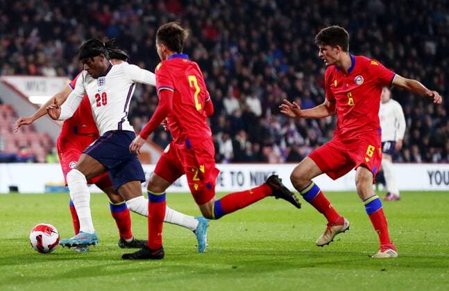 Mandatory Credit: Photo by James Marsh Shutterstock (12865316bz) Noni Madueke of England. England U21, U 21 v Andorra U21, UEFA U21 European Championship, EM, Europameisterschaft 2023 Qualifying, Group G, Football, Vitality Stadium, Bournemouth, UK - 25 Mar 2022 EDITORIAL USE ONLY No use with unauthorised audio, video, data, fixture lists, club league logos or live services. Online in-match use limited to 120 images, no video emulation. No use in betting, games or single club league player publications. England U21 v Andorra U21, UEFA U21 European Championship 2023 Qualifying, Group G, Football, Vitality Stadium, Bournemouth, UK - 25 Mar 2022 EDITORIAL USE ONLY No use with unauthorised audio, video, data, fixture lists, club league logos or live services. Online in-match use limited to 120 images, no video emulation. No use in betting, games or single club league player publications. Copyright: xJamesxMarsh Shutterstockx 12865316bz
