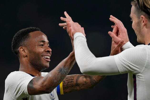 Mandatory Credit: Photo by Dave Shopland Shutterstock (12870106am) Raheem Sterling of England celebrates scoring with Jack. Grealish 2-0 England v Ivory Coast, International Friendly, Länderspiel, Nationalmannschaft Football, Wembley Stadium, London, UK - 29 Mar 2022 England v Ivory Coast, International Friendly, Football, Wembley Stadium, London, UK - 29 Mar 2022 Copyright: xDavexShopland Shutterstockx 12870106am
