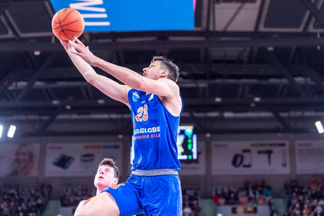 Korbleger von Goran Huskic (23, Syntainics MBC) GER, Basketball, easyCredit Basketball Bundesliga, Spieltag 28, Ratiopharm Ulm vs Syntainics MBC, 02.04.2022, GER, Basketball, easyCredit Basketball Bundesliga, Spieltag 28, Ratiopharm Ulm vs Syntainics MBC, 02.04.2022 Neu-Ulm Copyright: xEibner-Pressefotox EP_FWF