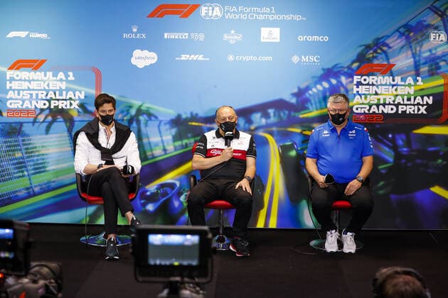 WOLFF Toto (aut), Team Principal & CEO of Mercedes AMG F1 Team, VASSEUR Frederic (fra), Team Principal of Alfa Romeo F1 Team ORLEN, SZAFNAUER Otmar, Team Principal of Alpine F1 Team, portrait, press conference, PK, Pressekonferenz during the Formula 1 Heineken Australian Grand Prix 2022, 3rd round of the 2022 FIA Formula One World Championship, WM, Weltmeisterschaft on the Albert Park Circuit, from April 8 to 10, 2022 in Melbourne, Australia - F1 - AUSTRALIAN GRAND PRIX 2022 DPPI Panoramic 00122008__V2_8594