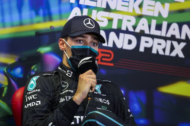 RUSSELL George (gbr), Mercedes AMG F1 Team W13, portrait, post race press conference, PK, Pressekonferenz during the Formula 1 Heineken Australian Grand Prix 2022, 3rd round of the 2022 FIA Formula One World Championship, WM, Weltmeisterschaft on the Albert Park Circuit, from April 8 to 10, 2022 in Melbourne, Australia - F1 - AUSTRALIAN GRAND PRIX 2022 - RACE DPPI Panoramic 00122009_GOOD9365.JPG_