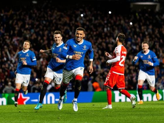 Mandatory Credit: Photo by Luke Nickerson Rangers FC Shutterstock (12894538aw) Rangers Defender James Tavernier celebrates scoring his sides second goal Rangers v Braga, UEFA Europa League, Quarter Final, Second Leg, Football, Ibrox Stadium, Glasgow, UK - 14 Apr 2022 Rangers v Braga, UEFA Europa League, Quarter Final, Second Leg, Football, Ibrox Stadium, Glasgow, UK - 14 Apr 2022 Copyright: xLukexNickerson RangersxFC Shutterstockx 12894538aw