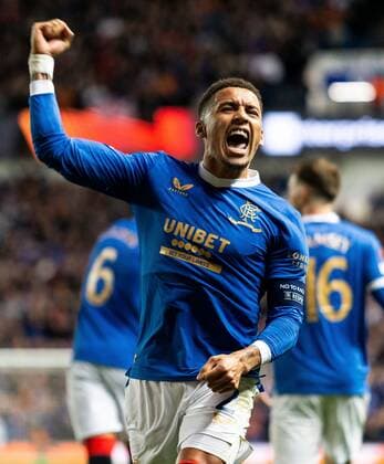 Mandatory Credit: Photo by Luke Nickerson Rangers FC Shutterstock (12894538bd) Rangers Defender James Tavernier celebrates scoring his sides second goal Rangers v Braga, UEFA Europa League, Quarter Final, Second Leg, Football, Ibrox Stadium, Glasgow, UK - 14 Apr 2022 Rangers v Braga, UEFA Europa League, Quarter Final, Second Leg, Football, Ibrox Stadium, Glasgow, UK - 14 Apr 2022 Copyright: xLukexNickerson RangersxFC Shutterstockx 12894538bd