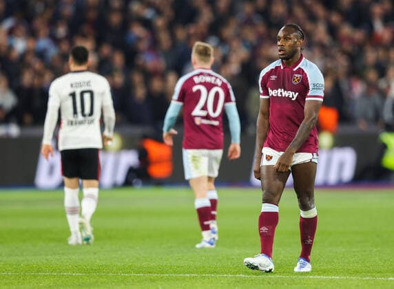 Mandatory Credit: Photo by Andrew Fosker Shutterstock (12914204ce) Michail Antonio of West Ham United looks dejected West Ham United v Eintracht Frankfurt, UEFA Europa League, Semi-Final, First Leg, Football, The London Stadium, London, UK - 28 Apr 2022 EDITORIAL USE ONLY No use with unauthorised audio, video, data, fixture lists, club league logos or live services. Online in-match use limited to 120 images, no video emulation. No use in betting, games or single club league player publications. West Ham United v Eintracht Frankfurt, UEFA Europa League, Semi-Final, First Leg, Football, The London Stadium, London, UK - 28 Apr 2022 EDITORIAL USE ONLY No use with unauthorised audio, video, data, fixture lists, club league logos or live services. Online in-match use limited to 120 images, no video emulation. No use in betting, games or single club league player publications. Copyright: xAndrewxFosker Shutterstockx 12914204ce