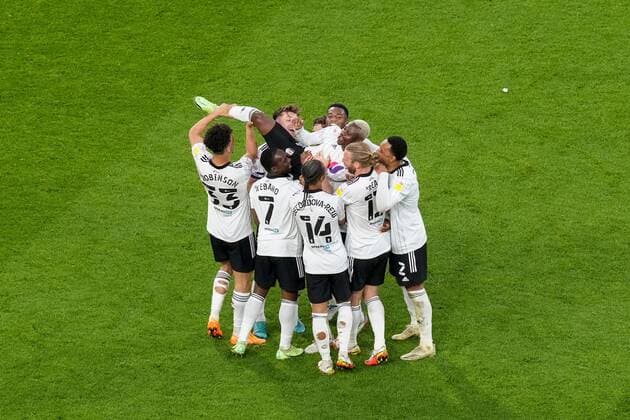 Mandatory Credit: Photo by Dave Shopland Shutterstock (12917138bc) Jean Michaël Seri of Fulham celebrates scoring the sixth goal against Luton 6-0 Fulham v Luton Town, EFL Sky Bet Championship, Football, Craven Cottage, London, UK - 02 May 2022 EDITORIAL USE ONLY No use with unauthorised audio, video, data, fixture lists, club league logos or live services. Online in-match use limited to 120 images, no video emulation. No use in betting, games or single club league player publications. Fulham v Luton Town, EFL Sky Bet Championship, Football, Craven Cottage, London, UK - 02 May 2022 EDITORIAL USE ONLY No use with unauthorised audio, video, data, fixture lists, club league logos or live services. Online in-match use limited to 120 images, no video emulation. No use in betting, games or single club league player publications. Copyright: xDavexShopland Shutterstockx 12917138bc