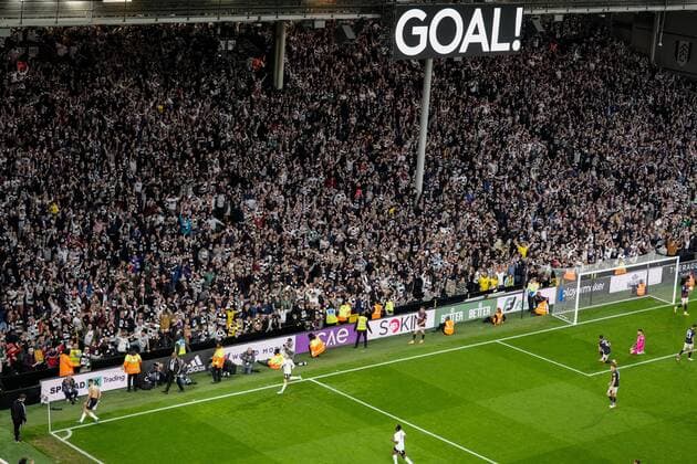 Mandatory Credit: Photo by Dave Shopland Shutterstock (12917138bn) Aleksander Mitrovic of Fulham celebrates their seventh goal against Luton with the fans 7-0 Fulham v Luton Town, EFL Sky Bet Championship, Football, Craven Cottage, London, UK - 02 May 2022 EDITORIAL USE ONLY No use with unauthorised audio, video, data, fixture lists, club league logos or live services. Online in-match use limited to 120 images, no video emulation. No use in betting, games or single club league player publications. Fulham v Luton Town, EFL Sky Bet Championship, Football, Craven Cottage, London, UK - 02 May 2022 EDITORIAL USE ONLY No use with unauthorised audio, video, data, fixture lists, club league logos or live services. Online in-match use limited to 120 images, no video emulation. No use in betting, games or single club league player publications. Copyright: xDavexShopland Shutterstockx 12917138bn
