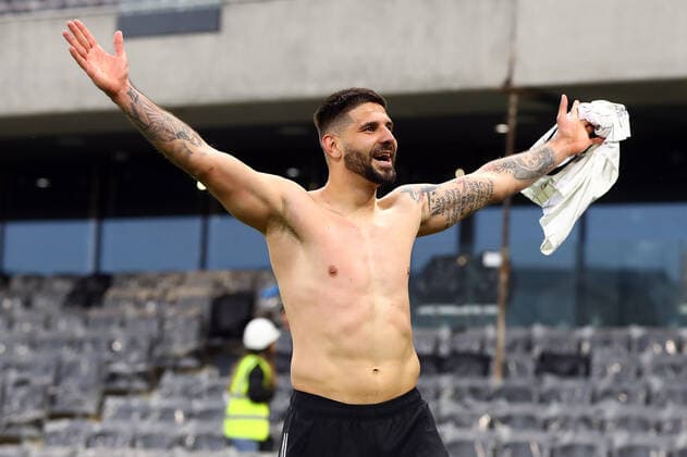Mandatory Credit: Photo by Kieran McManus Shutterstock (12917139bn) Aleksander Mitrovic of Fulham celebrates scoring a goal to make the score 7-0 Fulham v Luton Town, EFL Sky Bet Championship, Football, Craven Cottage, London, UK - 02 May 2022 EDITORIAL USE ONLY No use with unauthorised audio, video, data, fixture lists, club league logos or live services. Online in-match use limited to 120 images, no video emulation. No use in betting, games or single club league player publications. Fulham v Luton Town, EFL Sky Bet Championship, Football, Craven Cottage, London, UK - 02 May 2022 EDITORIAL USE ONLY No use with unauthorised audio, video, data, fixture lists, club league logos or live services. Online in-match use limited to 120 images, no video emulation. No use in betting, games or single club league player publications. Copyright: xKieranxMcManus Shutterstockx 12917139bn