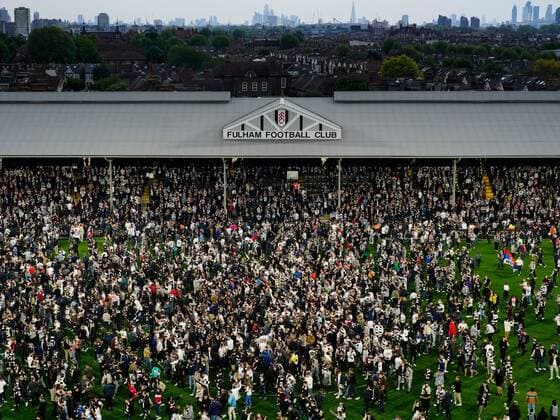 Mandatory Credit: Photo by Dave Shopland Shutterstock (12917138ca) Fulham fans on the pitch at Craven Cottage after Fulham s 7-0 win against Luton to win the league title Fulham v Luton Town, EFL Sky Bet Championship, Football, Craven Cottage, London, UK - 02 May 2022 EDITORIAL USE ONLY No use with unauthorised audio, video, data, fixture lists, club league logos or live services. Online in-match use limited to 120 images, no video emulation. No use in betting, games or single club league player publications. Fulham v Luton Town, EFL Sky Bet Championship, Football, Craven Cottage, London, UK - 02 May 2022 EDITORIAL USE ONLY No use with unauthorised audio, video, data, fixture lists, club league logos or live services. Online in-match use limited to 120 images, no video emulation. No use in betting, games or single club league player publications. Copyright: xDavexShopland Shutterstockx 12917138ca