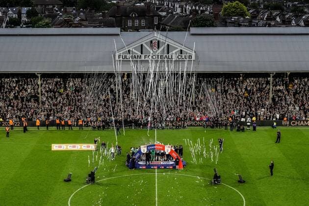 Mandatory Credit: Photo by Dave Shopland Shutterstock (12917138cd) Fulham celebrates at Craven Cottage after Fulham s 7-0 win against Luton to win the league title Fulham v Luton Town, EFL Sky Bet Championship, Football, Craven Cottage, London, UK - 02 May 2022 EDITORIAL USE ONLY No use with unauthorised audio, video, data, fixture lists, club league logos or live services. Online in-match use limited to 120 images, no video emulation. No use in betting, games or single club league player publications. Fulham v Luton Town, EFL Sky Bet Championship, Football, Craven Cottage, London, UK - 02 May 2022 EDITORIAL USE ONLY No use with unauthorised audio, video, data, fixture lists, club league logos or live services. Online in-match use limited to 120 images, no video emulation. No use in betting, games or single club league player publications. Copyright: xDavexShopland Shutterstockx 12917138cd